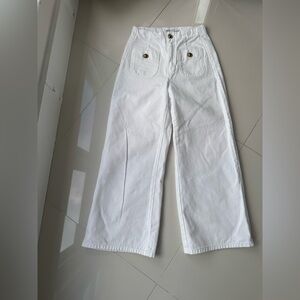 Zara White Trousers with Gold Button